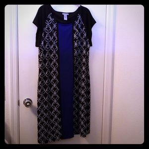 Catherines 1X Black/White/Blue Geo Dress